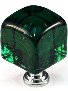 Cal Crystal, ArtX, 1 1/4" Large Cube Knob, Clear Green, shown in Polished Chrome