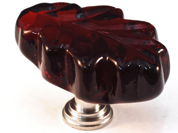 Cal Crystal, ArtX, 1 1/4" Oak Leaf Knob, Clear Red, shown in Satin Nickel