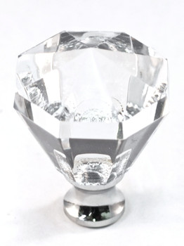 Cal Crystal, Crystal, 1 1/4" Tall Round Knob, Clear, shown in Polished Chrome