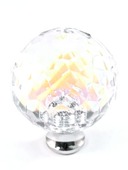 Cal Crystal, Crystal, 1 3/8" Round Ball Knob, Clear Prism, shown in Polished Chrome