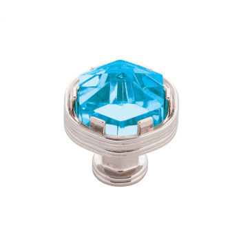 Belwith Keeler, Chrysalis, 1 3/16" Round Knob, Polished Nickel with Cerulean Glass