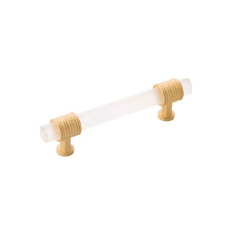 Belwith Keeler, Chrysalis, 3 3/4" (96mm) Bar Pull, Brushed Golden Brass with Frosted Glass