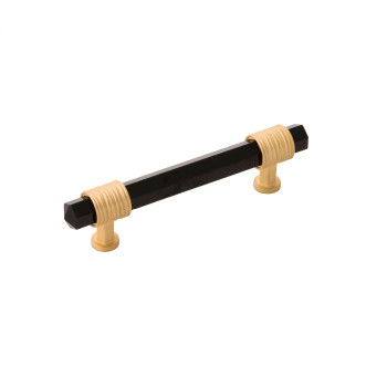 Belwith Keeler, Chrysalis, 3 3/4" (96mm) Bar Pull, Brushed Golden Brass with Black Glass