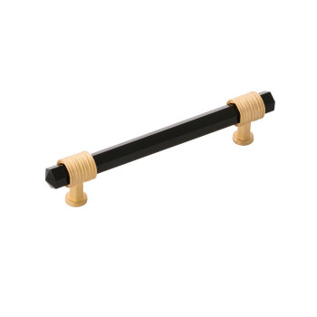 Belwith Keeler, Chrysalis, 5 1/16" (128mm) Bar Pull, Brushed Golden Brass with Black Glass