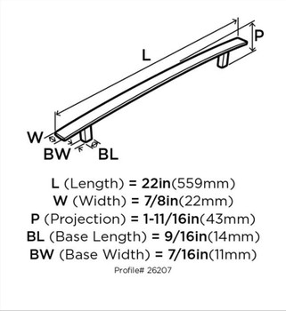 Amerock, Cyprus, 18" Appliance Pull, Golden Champagne- technical front