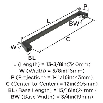 Amerock, Blackrock, 12" (305mm) Appliance Pull, Black Bronze - technical