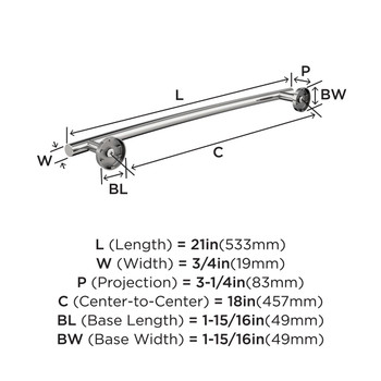 Amerock, Arrondi, 18" Towel Bar, Polished Stainless Steel - technical