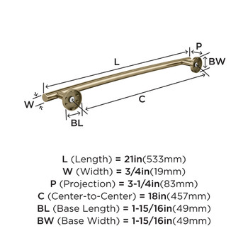 Amerock, Arrondi, 18" Towel Bar, Golden Champagne - technical