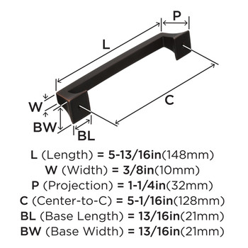 Amerock, Mulholland, 5 1/16" (128mm) Straight Pull, Oil Rubbed Bronze - technical