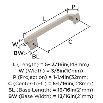 Amerock, Mulholland, 5 1/16" (128mm) Straight Pull, Polished Nickel - technical