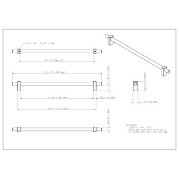 Jeffrey Alexander, Larkin 1, 18" Bar Appliance Pull, Matte Black- technical