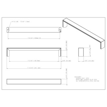 Elements, Walker 1, 7 9/16" (192mm) Straight Pull, Brushed Pewter - technical