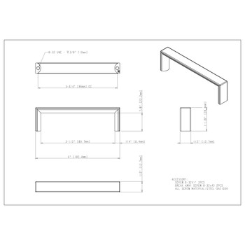 Elements, Walker 2, 3 3/4" (96mm) Straight Pull, Matte Black - technical