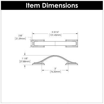 Belwith Hickory, Dover, 3" Curved Pull, Chrome - technical