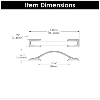 Belwith Hickory, Dover, 3 3/4" (96mm) Curved Pull, Satin Nickel - technical