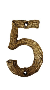 Buck Snort Lodge, House Numbers, 5, 4.38" Log House Number, Brass Oxidized