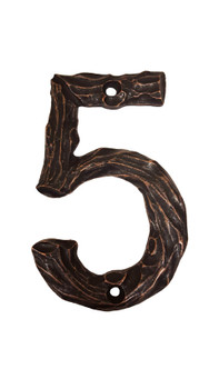 Buck Snort Lodge, House Numbers, 5, 4.38" Log House Number, Oil Rubbed Bronze