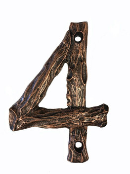 Buck Snort Lodge, House Numbers, 4, 4.25" Log House Number, Satin Copper Oxidized