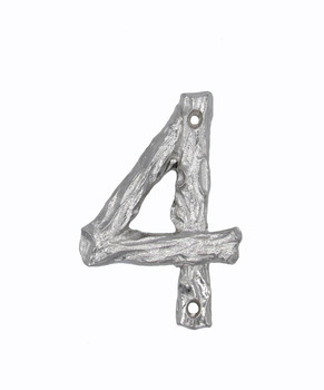 Buck Snort Lodge, House Numbers, 4, 4.25" Log House Number, Nickel