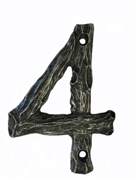 Buck Snort Lodge, House Numbers, 4, 4.25" Log House Number, Pewter Oxidized
