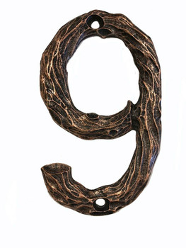 Buck Snort Lodge, House Numbers, 9, 4.25" Log House Number, Satin Copper Oxidized