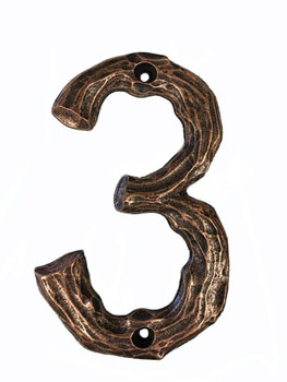 Buck Snort Lodge, House Numbers, 3, 4.38" Log House Number, Satin Copper Oxidized