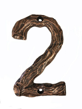 Buck Snort Lodge, House Numbers, 2, 4.38" Log House Number, Satin Copper Oxidized