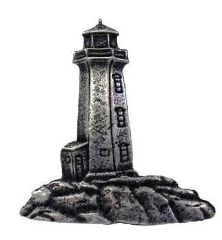Buck Snort Lodge, Nautical, Stand Alone Lighthouse Knob, Pewter Oxidized