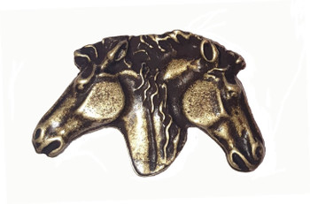 Buck Snort Lodge, Western, Dual Horse Heads Knob, Brass Oxidized