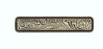 Buck Snort Lodge, Western, 3 1/16" Engraved Flower Pull, Brass Oxidized