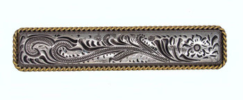 Buck Snort Lodge, Western, 3 1/16" Engraved Flower Pull, Old Silver and Gold