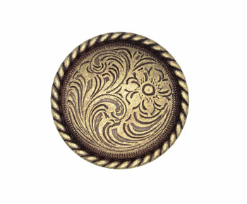 Buck Snort Lodge, Western, Engraved Flower Round Knob, Brass Oxidized