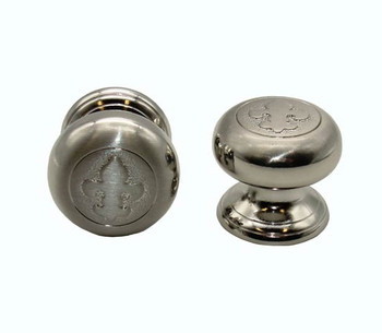 Buck Snort Lodge, Whimsical, Fleur De Lis Round Knob, Satin Nickel