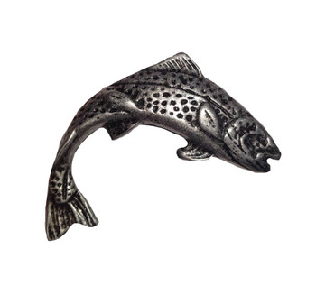 Buck Snort Lodge, Fish, Jumping Trout Facing Right Knob, Pewter Oxidized