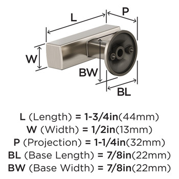 Amerock, Everett, 1 3/4" Pull Knob, Satin Nickel - technical