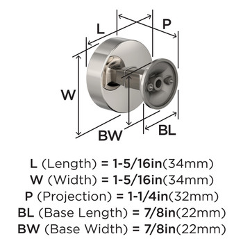 Amerock, Everett, 1 5/16" (33mm) Round Knob, Polished Nickel - technical