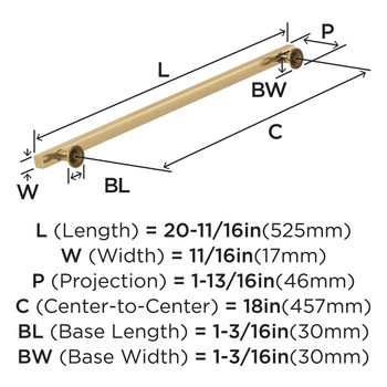 Amerock, Everett, 18" Bar Appliance Pull, Champagne Bronze - technical