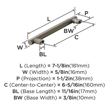 Amerock, Bronx, 6 5/16" (160mm) Bar Pull, Oil Rubbed Bronze - technical