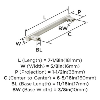 Amerock, Bronx, 6 5/16" (160mm) Bar Pull, Satin Nickel- technical