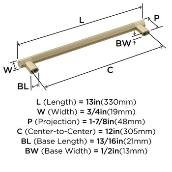 Amerock, Bronx, 12" (305mm) Bar Appliance Pull, Golden Champagne - technical