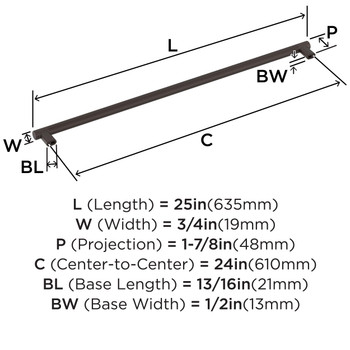 Amerock, Bronx, 24" Bar Appliance Pull, Oil Rubbed Bronze - technical