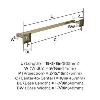 Amerock, Appoint, 18" Towel Bar, Golden Champagne - technical