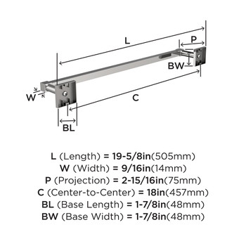 Amerock, Appoint, 18" Towel Bar, Polished Chrome - technical