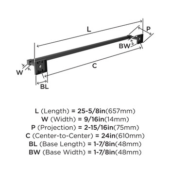 Amerock, Appoint, 24" Towel Bar, Matte Black - technical