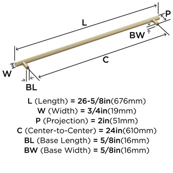 Amerock, Bar Pulls, 24" Appliance Pull, Golden Champagne - technical