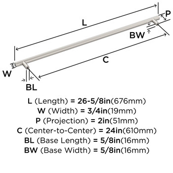 Amerock, Bar Pulls, 24" Appliance Pull, Polished Nickel - technical