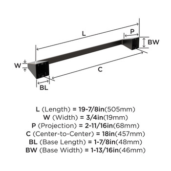 Amerock, Blackrock, 18" Towel Bar, Oil Rubbed Bronze - technical