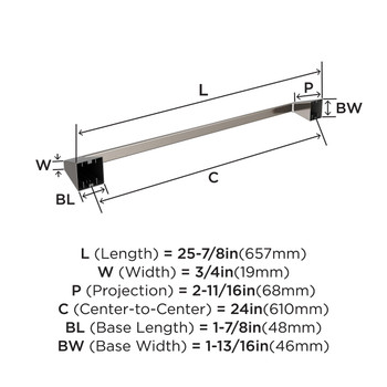 Amerock, Blackrock, 24" Towel Bar, Satin Nickel - technical