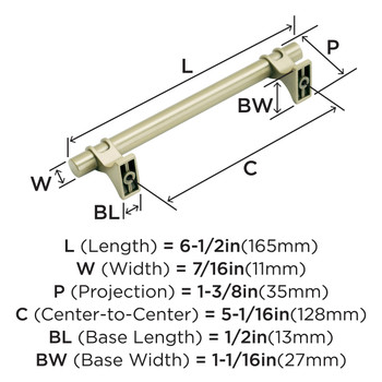 Amerock, Davenport, 5 1/16" (128mm) Bar Pull, Golden Champagne - technical