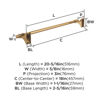 Amerock, Davenport, 18" Towel Bar, Champagne Bronze - technical